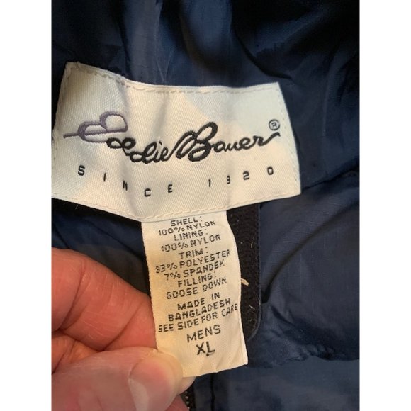 Eddie Bauer Mens XL Navy Goose Down Vest FLAWS - Picture 3 of 10